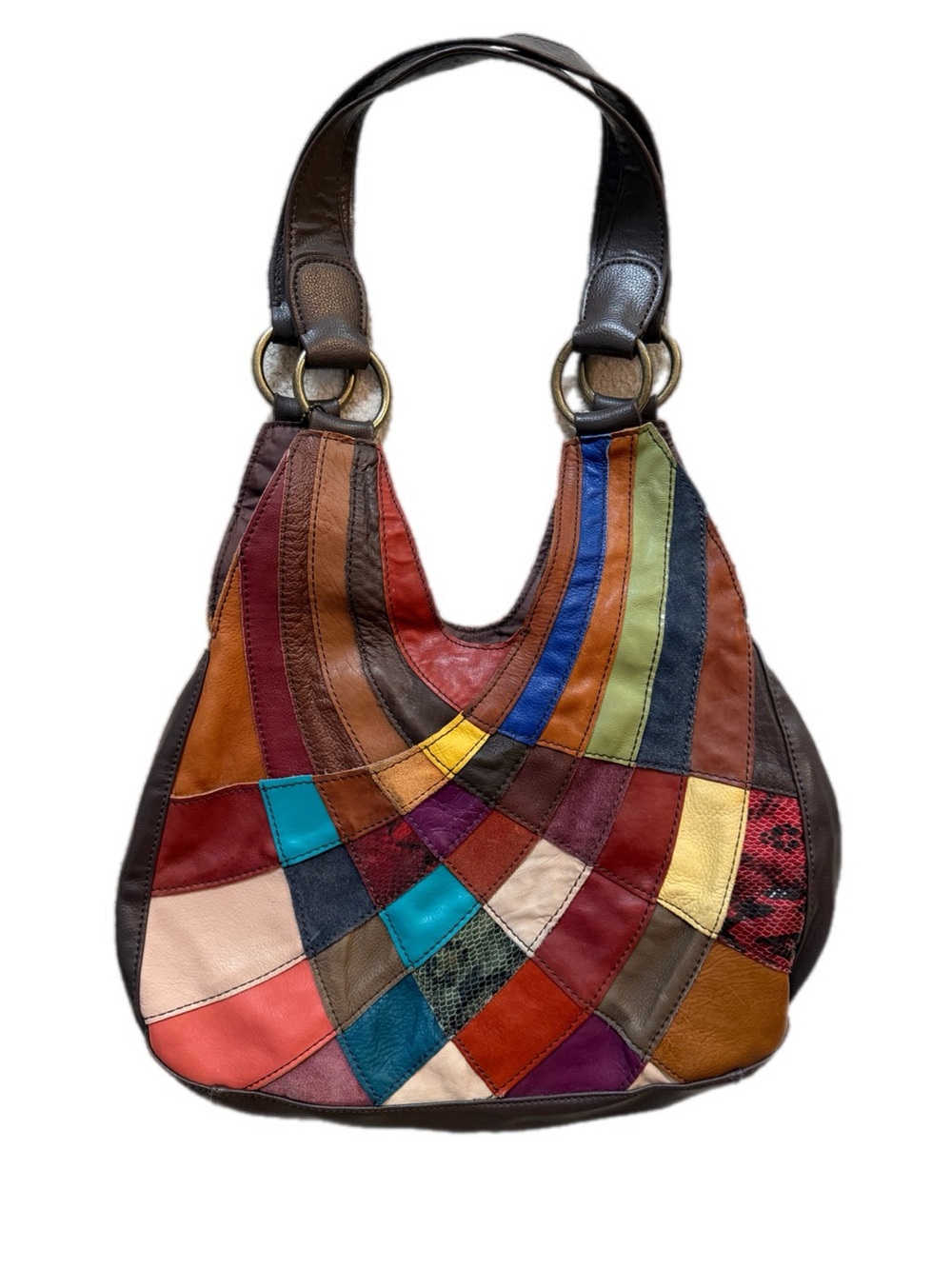 Wilsons Leather Multicolor Genuine Leather Patchwork Hobo Shoulder Boho Purse - Picture 1 of 10